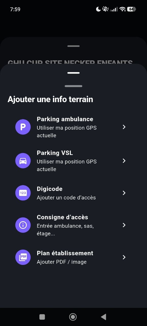 Ajout d'une info terrain GPS Santé AmbuPro